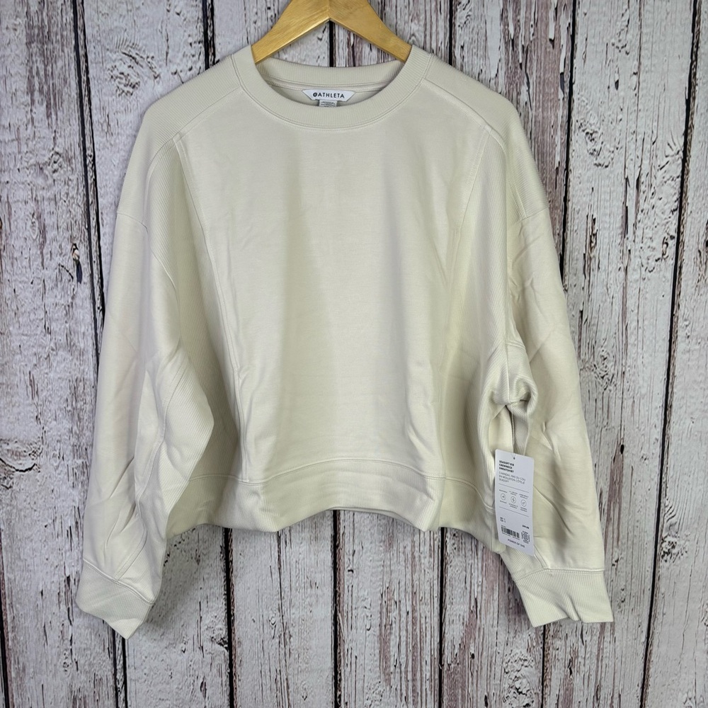 ATHLETA NWT Seasoft Rib Crewneck Sweatshirt Plus Size 1X Bone ~ Ivory Super SOFT